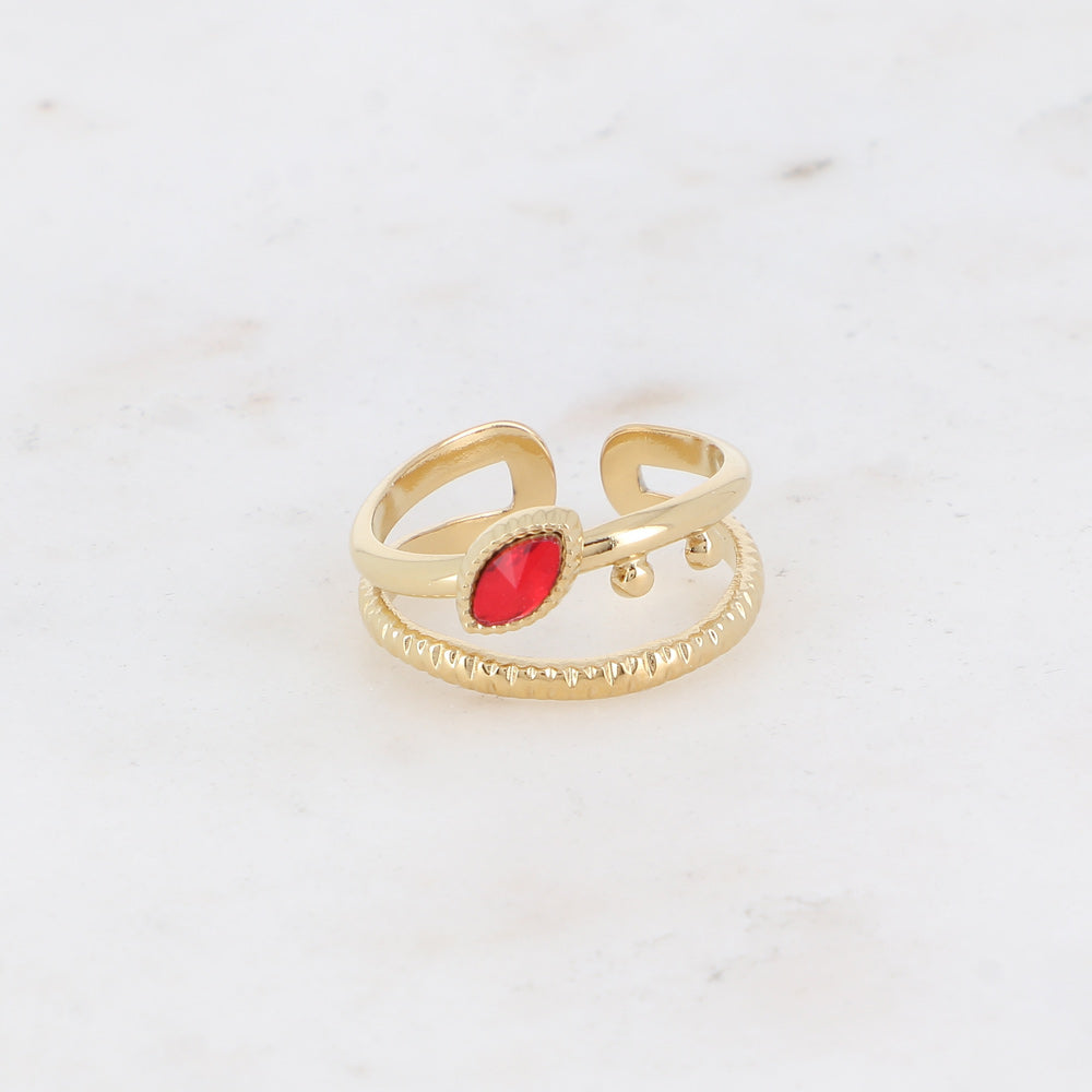 BAGUE DESI - 2 RANGS ET CRISTAL EN AMANDE / DORE OU ARGENT
