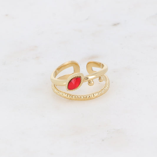 BAGUE DESI - 2 RANGS ET CRISTAL EN AMANDE / DORE OU ARGENT