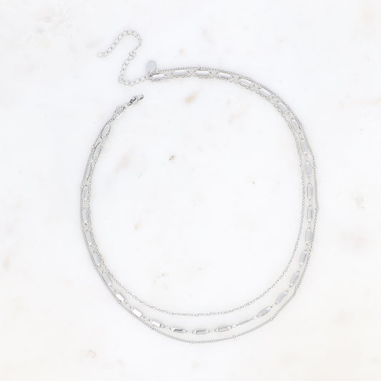 COLLIER MULTIRANGS - 3 RANGS, MAILLES FORCAT RECTANGULAIRES ET BOULES