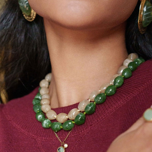 COLLIER SUR CORDON SIXTINE - GROSSES PERLES EN RESINE COLOREE