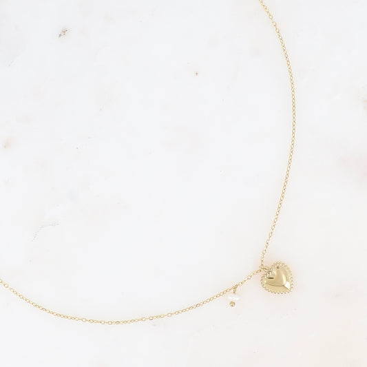 COLLIER - COEUR MILGRAIN ET PERLE D'EAU DOUCE / DORE OU ARGENT