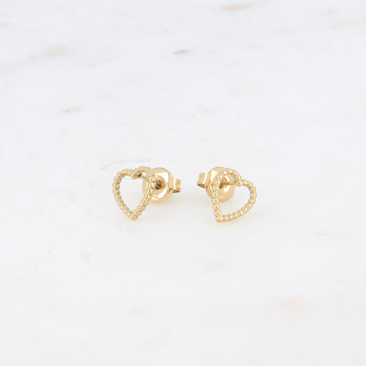 BOUCLES PUCES - COEUR AUX CONTOURS BULLES / DORE OU ARGENT