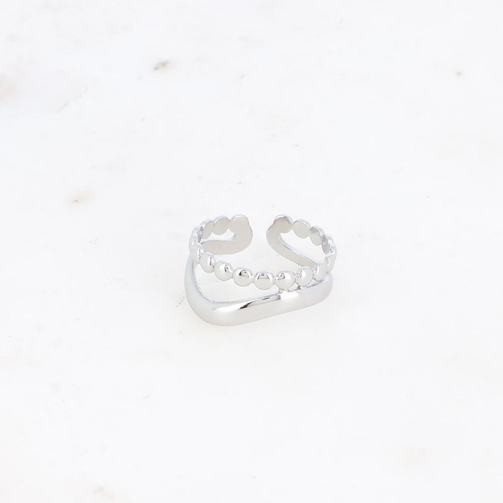 BAGUE - 2 RANGS, EFFET PERLE ET ONDULE SUR LE CÔTE
