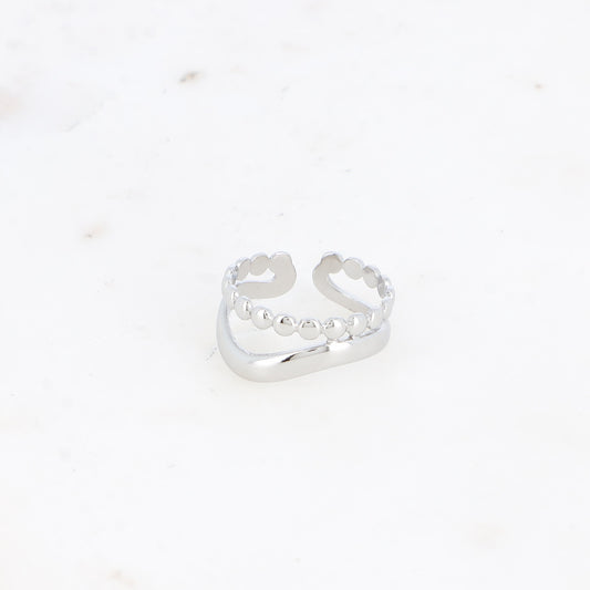 BAGUE - 2 RANGS, EFFET PERLE ET ONDULE SUR LE CÔTE