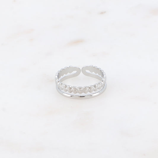 BAGUE - 2 RANGS, LIGNE DE FLEURS ET LISSE