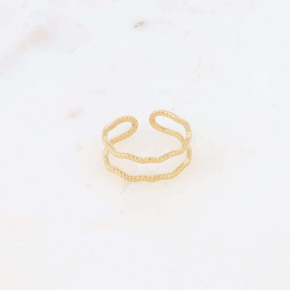 BAGUE - 2 ANNEAUX ZIGZAG STRIE / DORE OU ARGENT