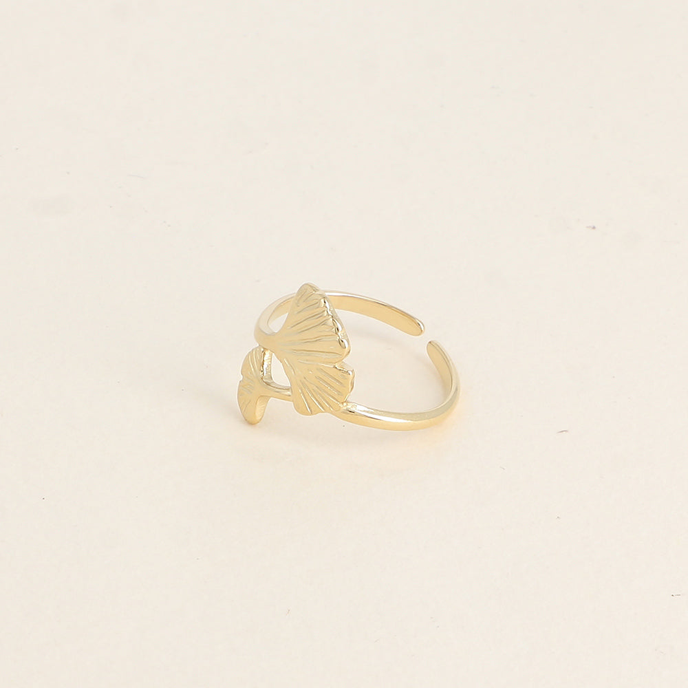 BAGUE - 2 GINKOS / DORE OU ARGENT