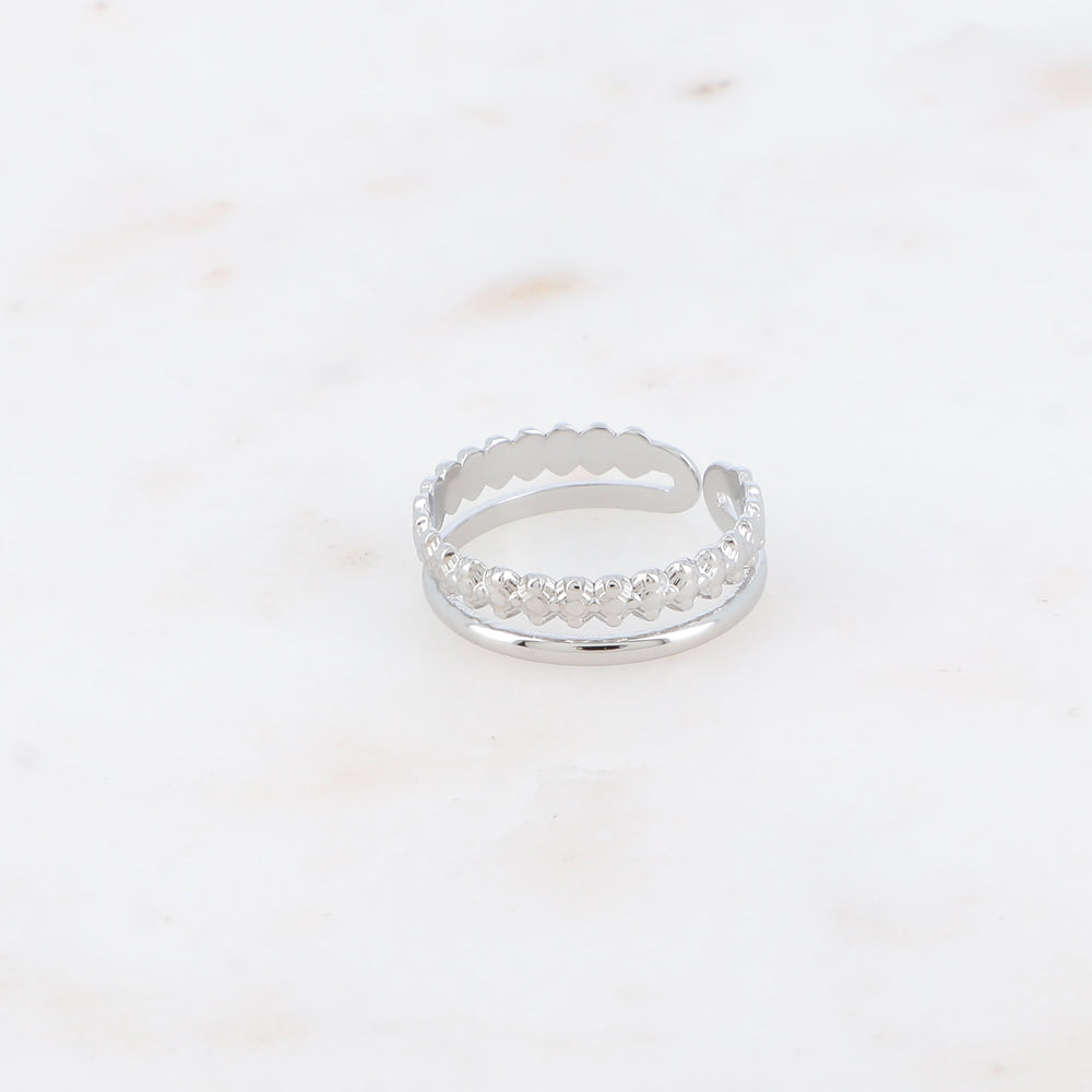BAGUE - 2 RANGS, LIGNE DE FLEURS ET LISSE