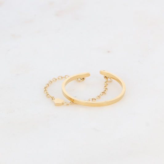 BAGUE AVEC ANNEAU TORSADE ET COEUR SUR CHAINE PENDANTE / DORE OU ARGENT