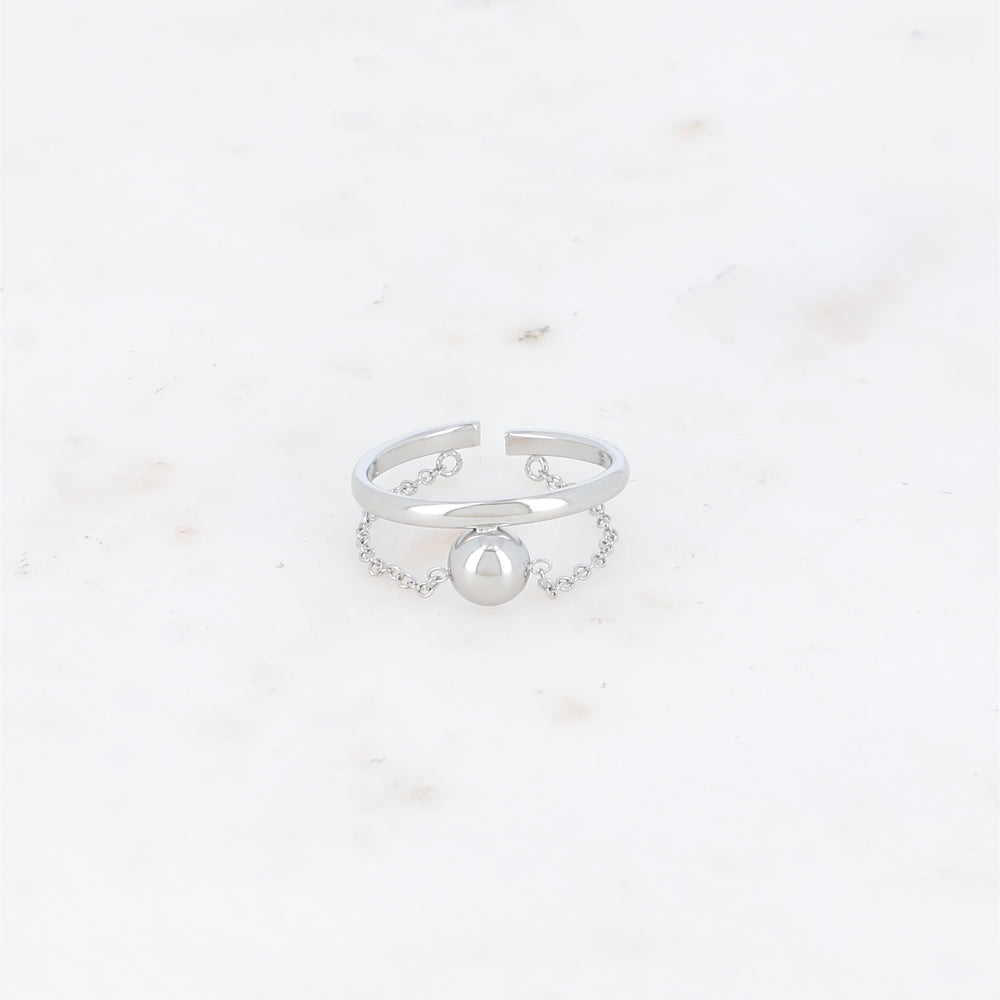 BAGUE FINE AVEC CHAINE ET BOULE / DORE OU ARGENT