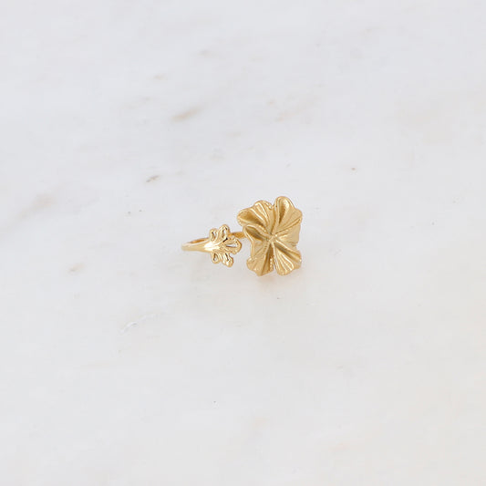 BAGUE AVEC DEUX FLEURS TEXTUREES