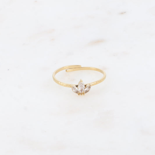 BAGUE FINE - ANNEAU MARTELE ET 3 CRISTAUX / DORE OU ARGENT