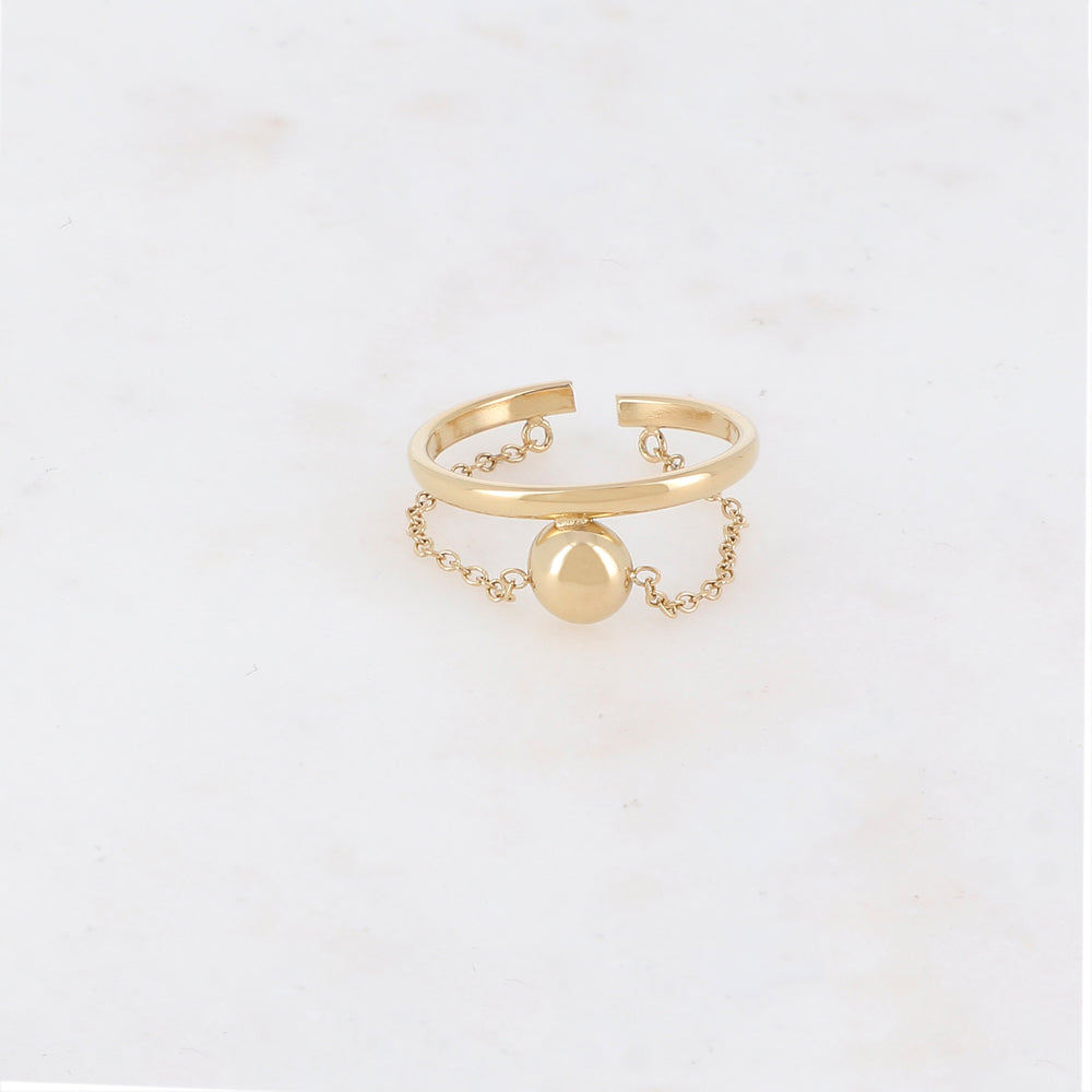 BAGUE FINE AVEC CHAINE ET BOULE / DORE OU ARGENT