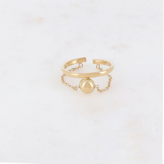BAGUE FINE AVEC CHAINE ET BOULE / DORE OU ARGENT