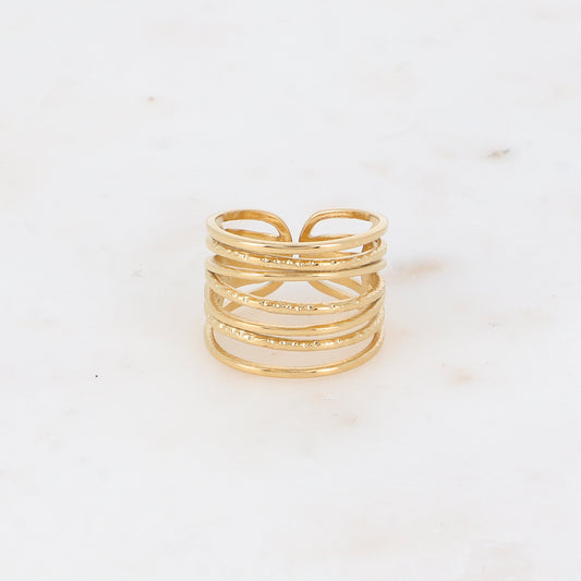 BAGUE LARGE - 7 ANNEAUX ENTRELACES / DORE OU ARGENT