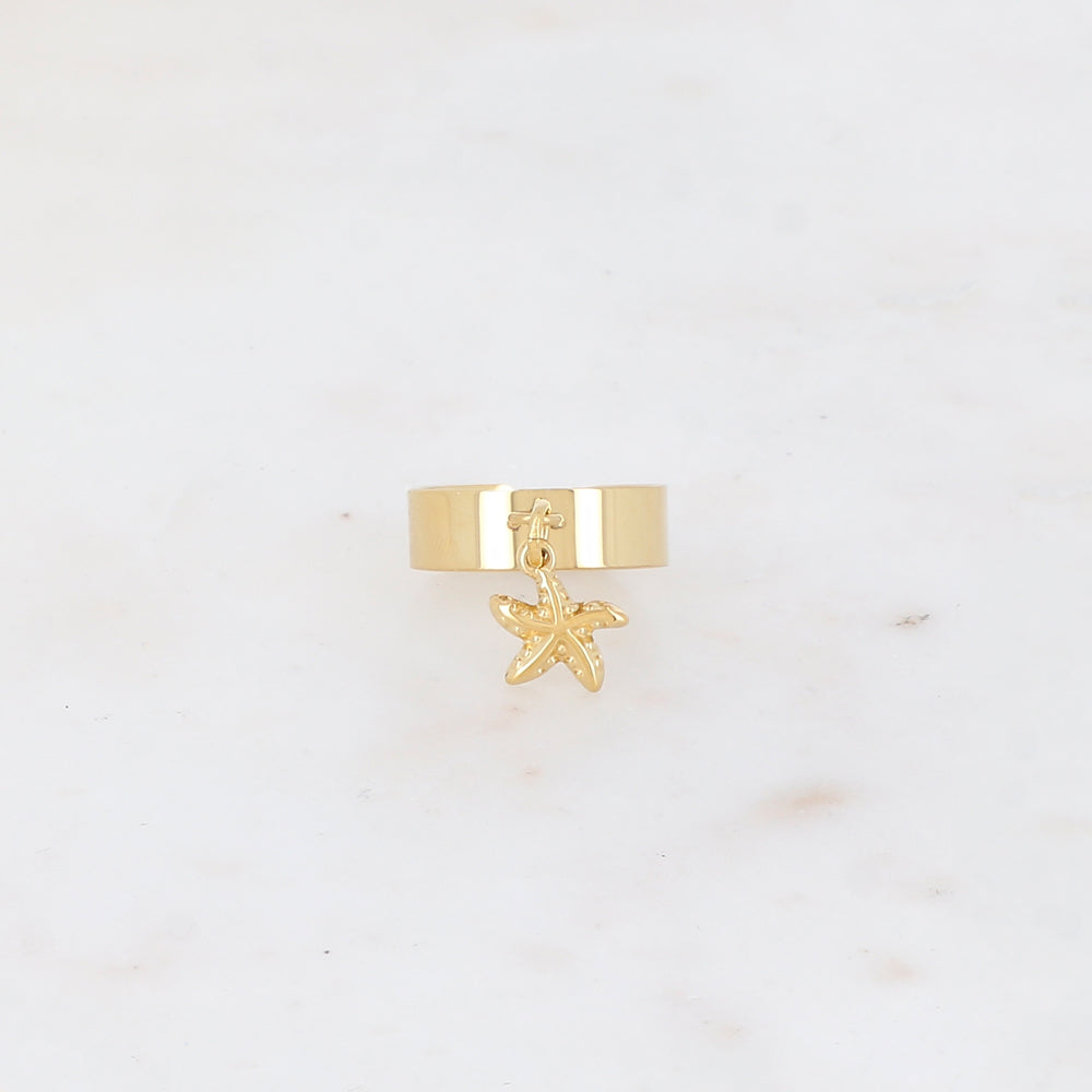 BAGUE LISSE AVEC PAMPILLE ETOILE DE MER TEXTUREE