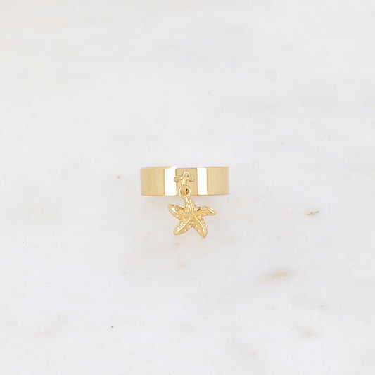 BAGUE LISSE AVEC PAMPILLE ETOILE DE MER TEXTUREE