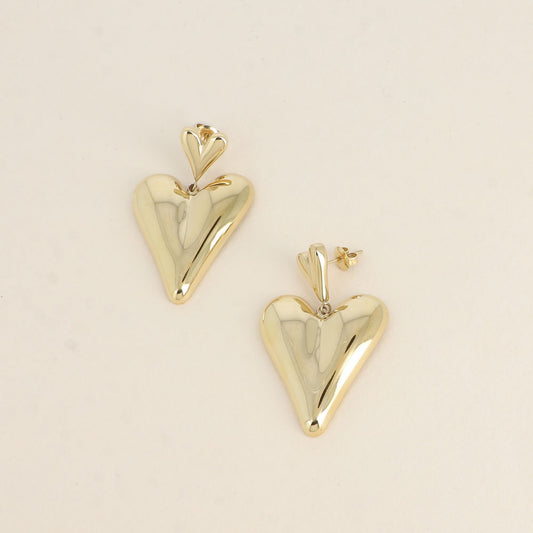 BOUCLES PENDANTES - 2 COEURS / DORE OU ARGENT