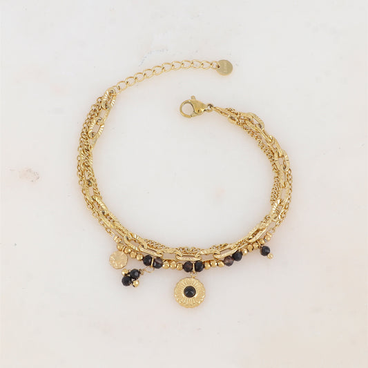 BRACELETS 3 RANGS DORE NOIR
