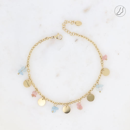 BRACELET DE CHEVILLE - PAMPILLES RONDES LISSES ET PIERRE NATURELLES