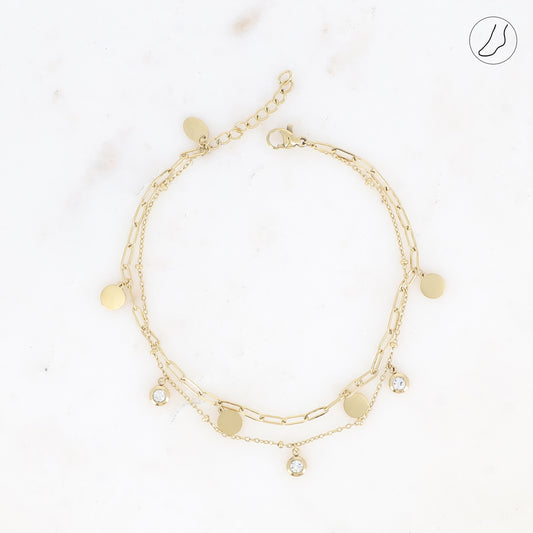 BRACELET DE CHEVILLE - 2 RANGS / DORE OU ARGENT