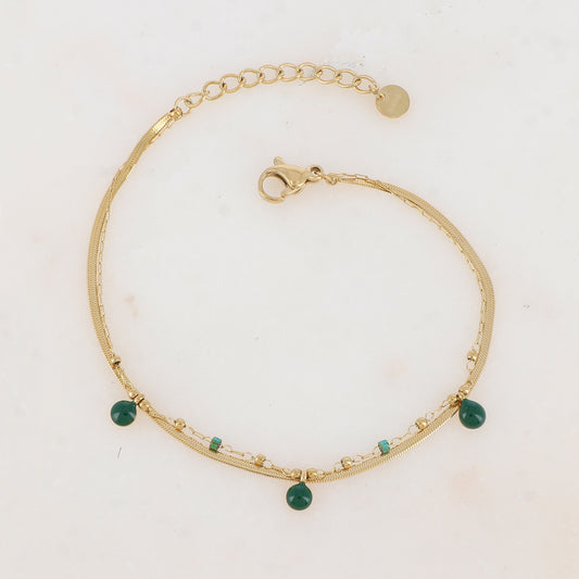 BRACELET DOUBLE RANGS DORE VERT