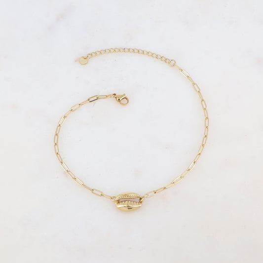 BRACELET DE CHEVILLE EN MAILLE AVEC CAURI / DORE OU ARGENT