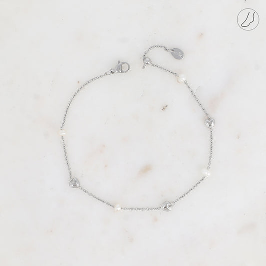 BRACELET DE CHEVILLE COEURA - COEURS ET PERLES D'EAU DOUCE