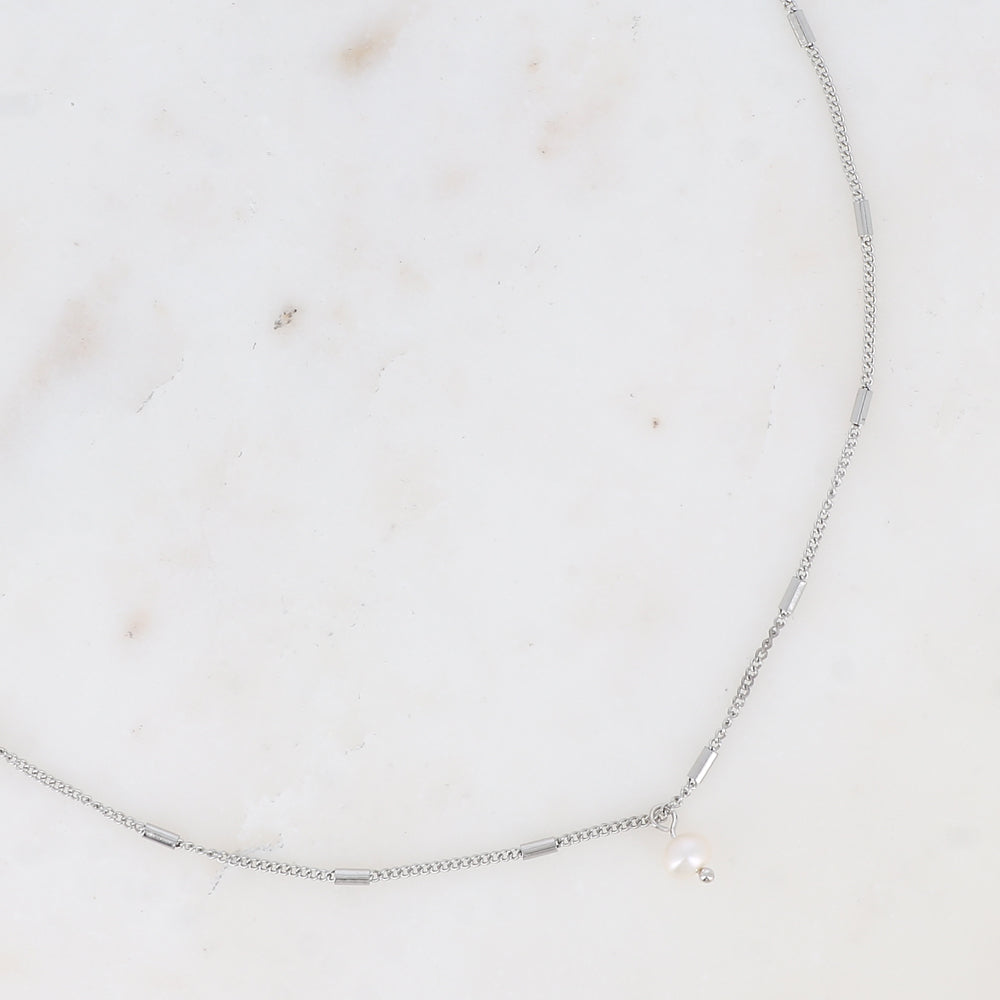 COLLIER - CHAINE AVEC TUBE ET PERLE D'EAU DOUCE
