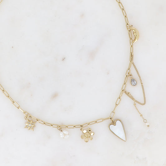 COLLIER - MAILLE AUX ANNEAUX OVALES AVEC BRELOQUES