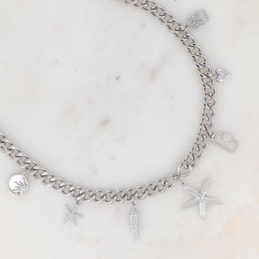 COLLIER EN MAILLE AVEC ETOILES DE MER