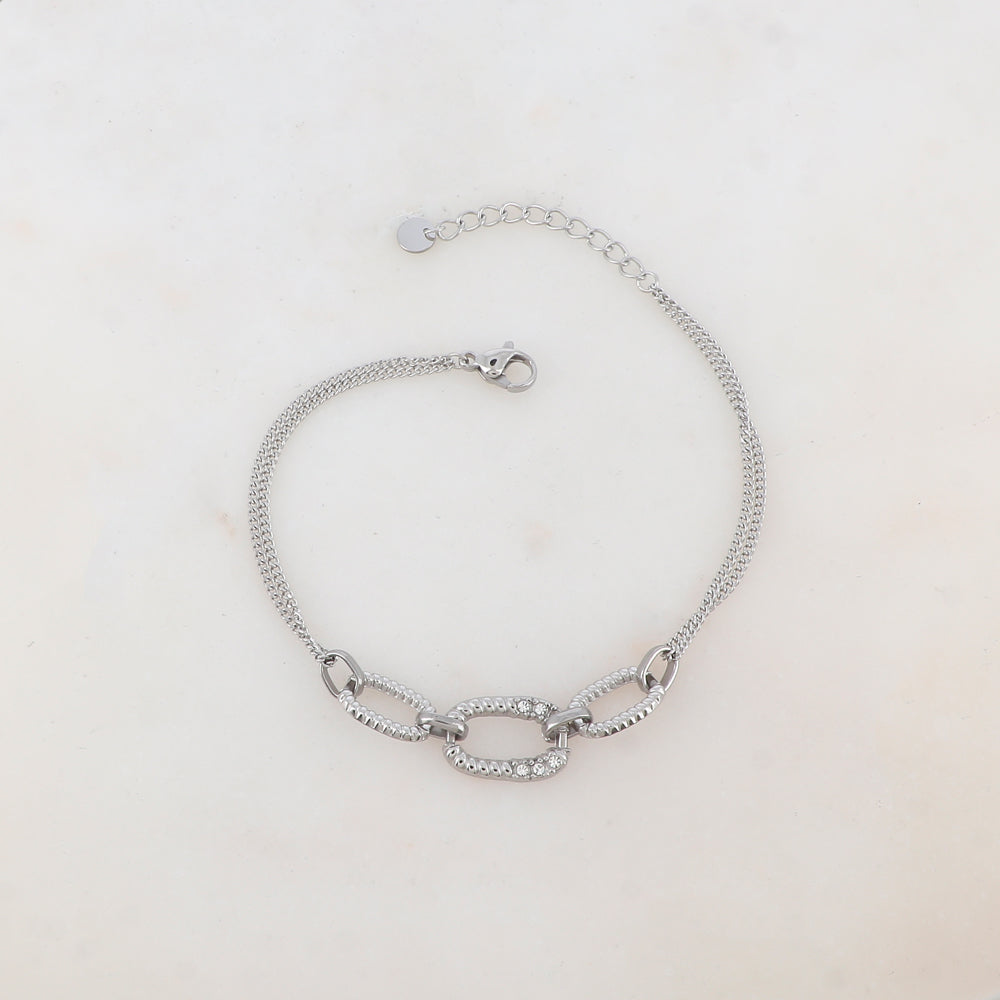 BRACELET 2 RANGS AVEC ANNEAUX OVALES ET STRASS