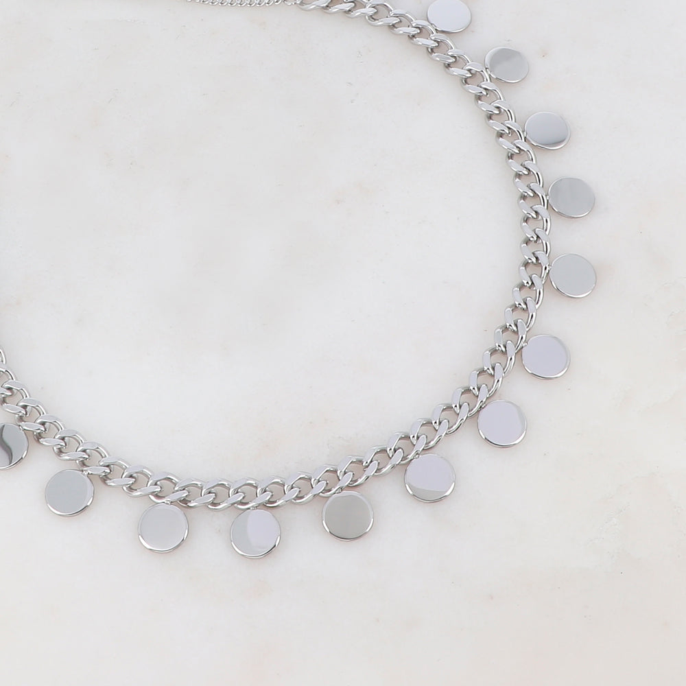 COLLIER EN MAILLE GOURMETTE AVEC PAMPILLES RONDES ET LISSES