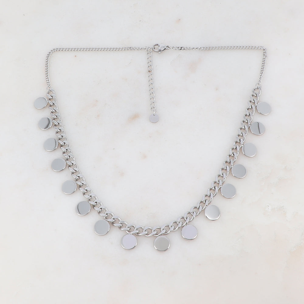 COLLIER EN MAILLE GOURMETTE AVEC PAMPILLES RONDES ET LISSES